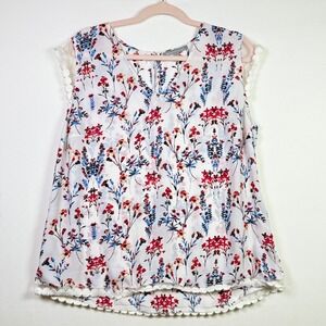 DANIEL RAINN White Floral Crochet Trim Sleeveless Blouse PXL